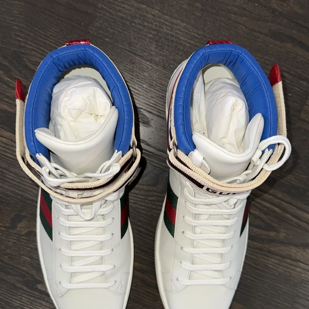Gucci Leather Ace Stripe High Top Sneaker-523472-Authentic-NIB